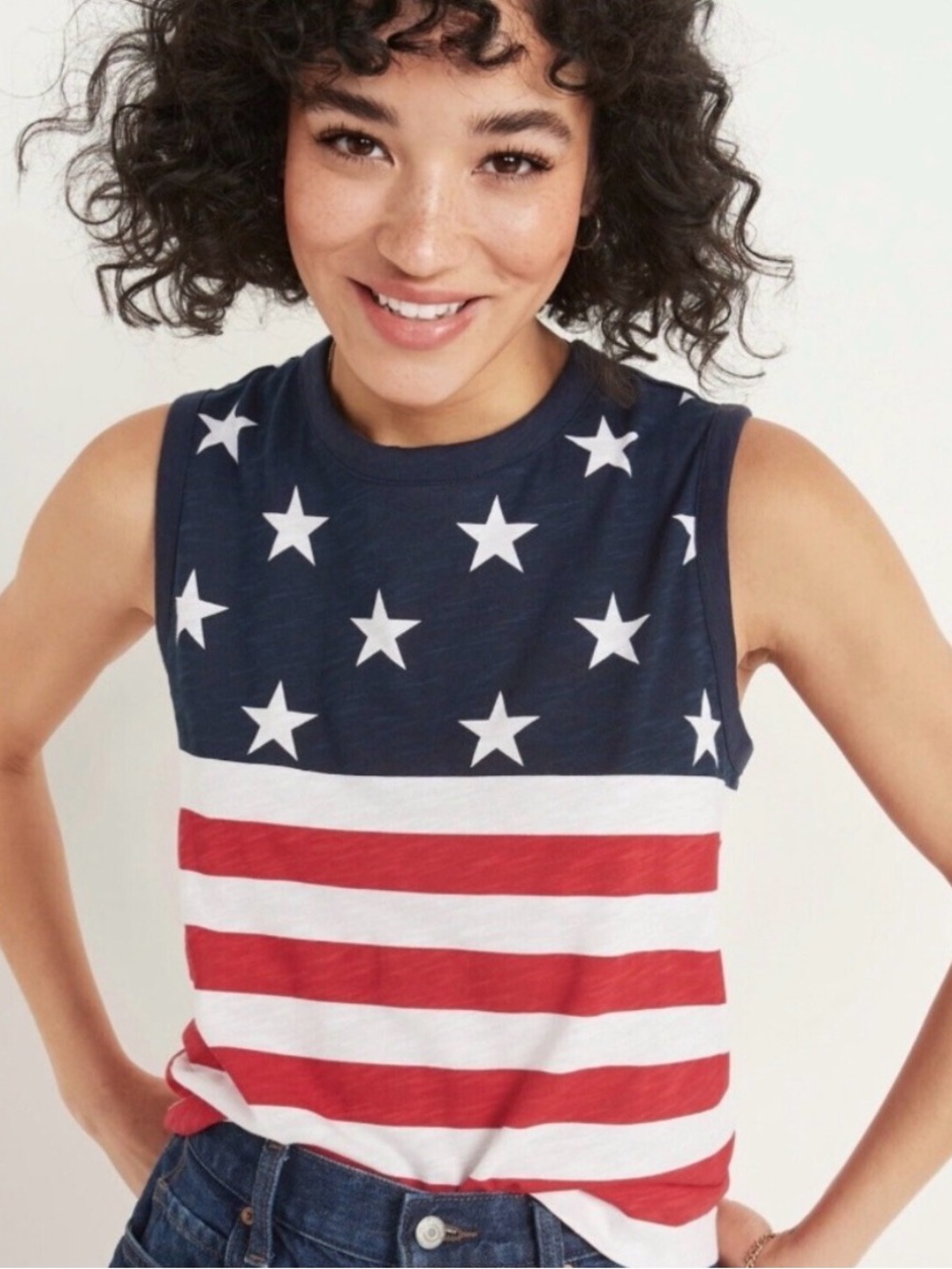 Old Navy Navy/Red/White Star & Stripe Muscle Tee